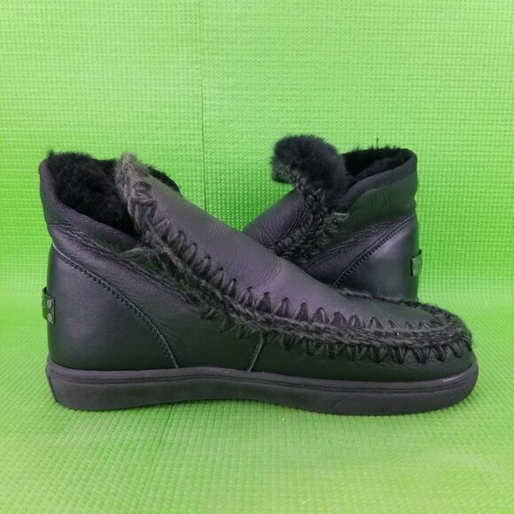 ✅MOU ESKIMO Sneakers Mens 8 BLACK Hand-crafted Genuine Sheepskin Pull On Boot - Picture 9 of 12